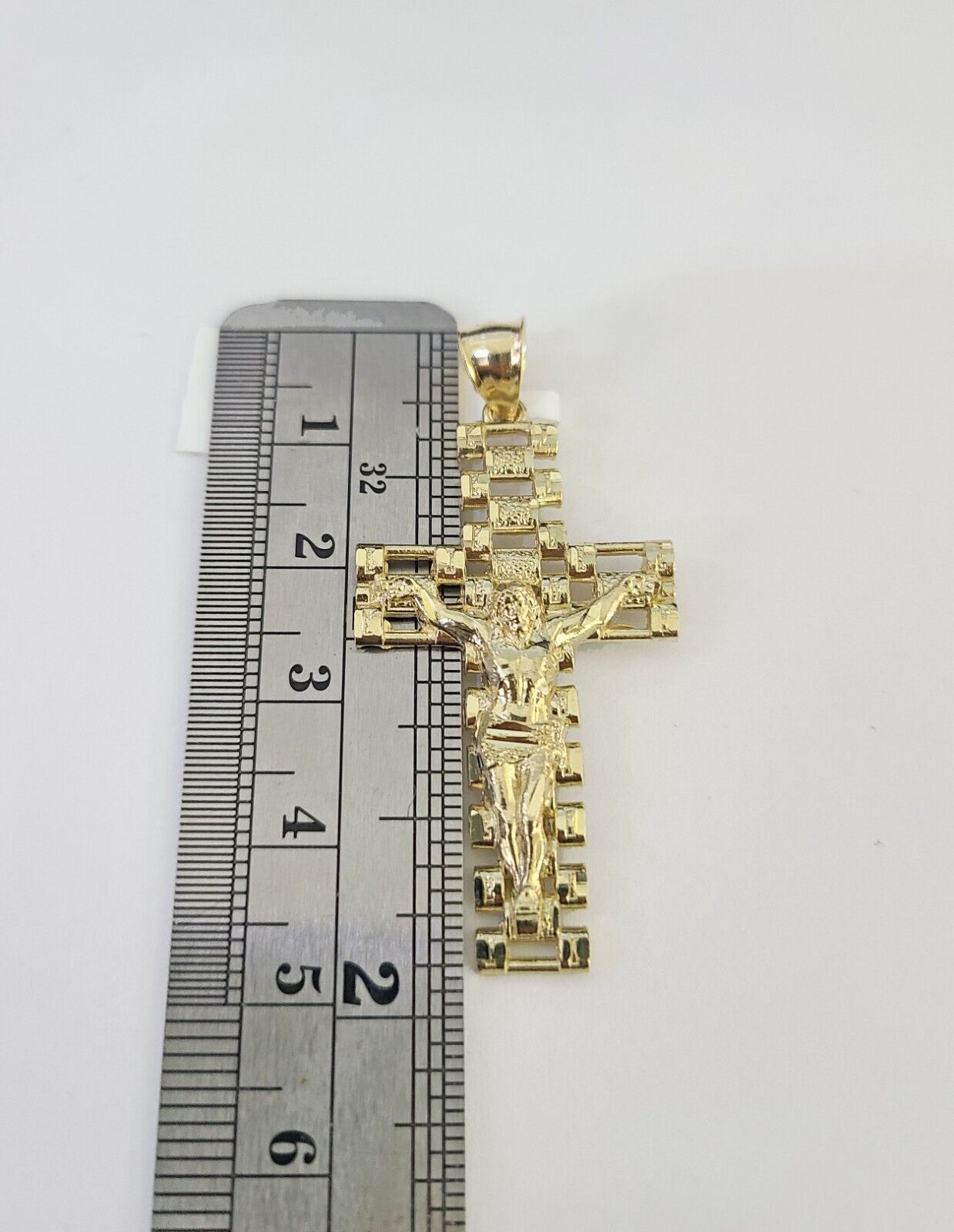 10k Gold Chain Cross Charm Solid Cuban Curb Link 5mm 18" - 28" Inch DiamondCut SET - GoldenlinQ