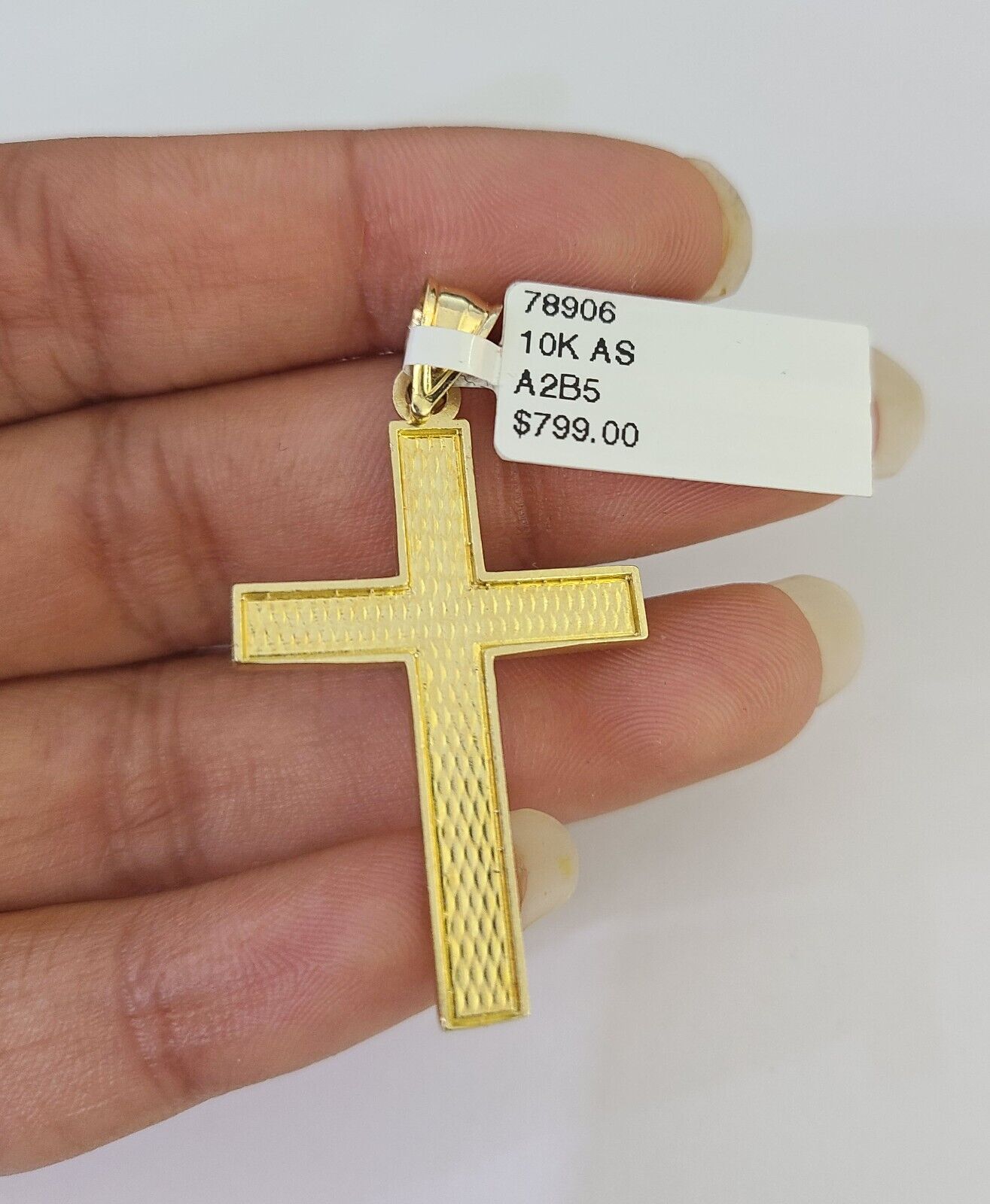 10k Gold Chain Cross Charm Solid Cuban Curb Link 5mm 18" - 28" Inch DiamondCut SET - GoldenlinQ