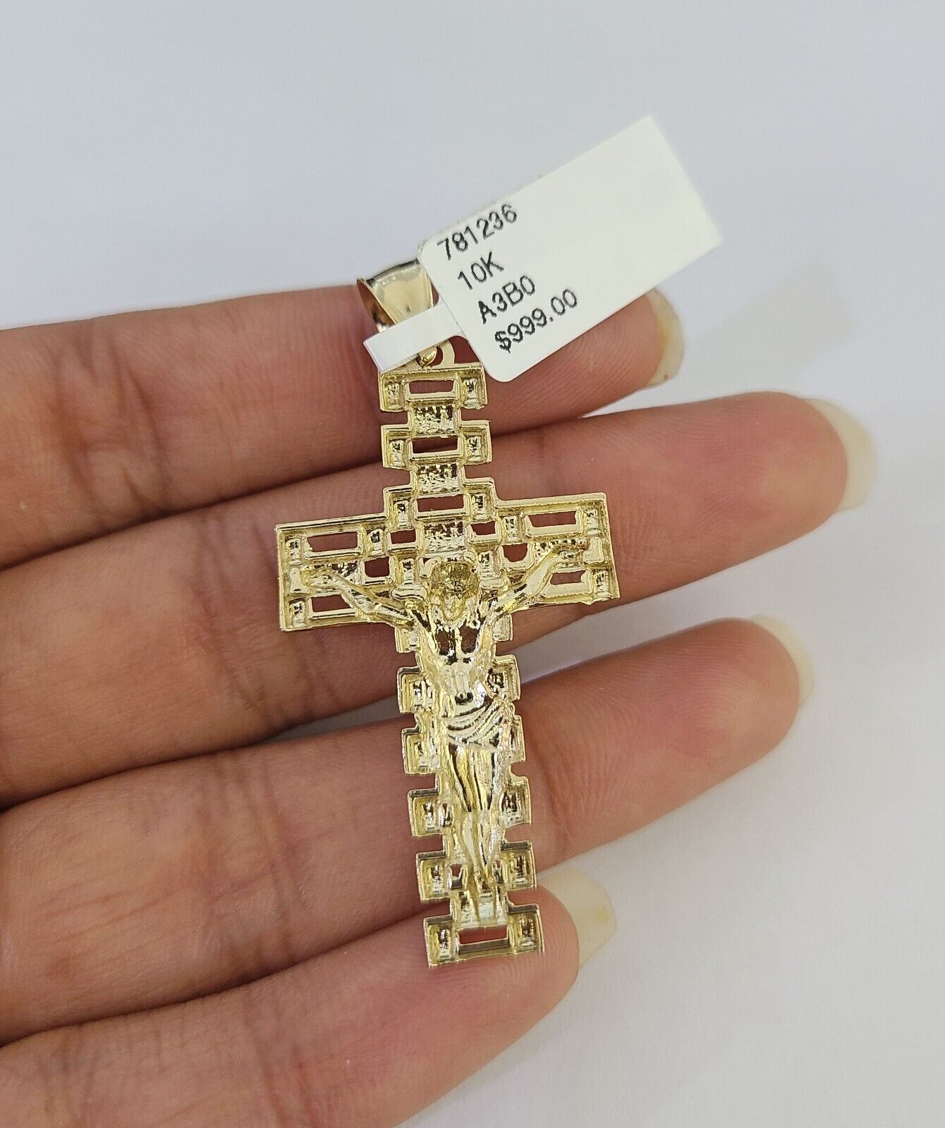 10k Gold Chain Cross Charm Solid Cuban Curb Link 5mm 18" - 28" Inch DiamondCut SET - GoldenlinQ