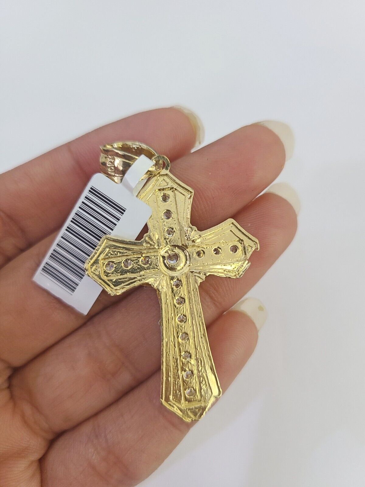 10k Gold Chain Cross Charm Solid Cuban Curb Link 5mm 18" - 28" Inch DiamondCut SET - GoldenlinQ