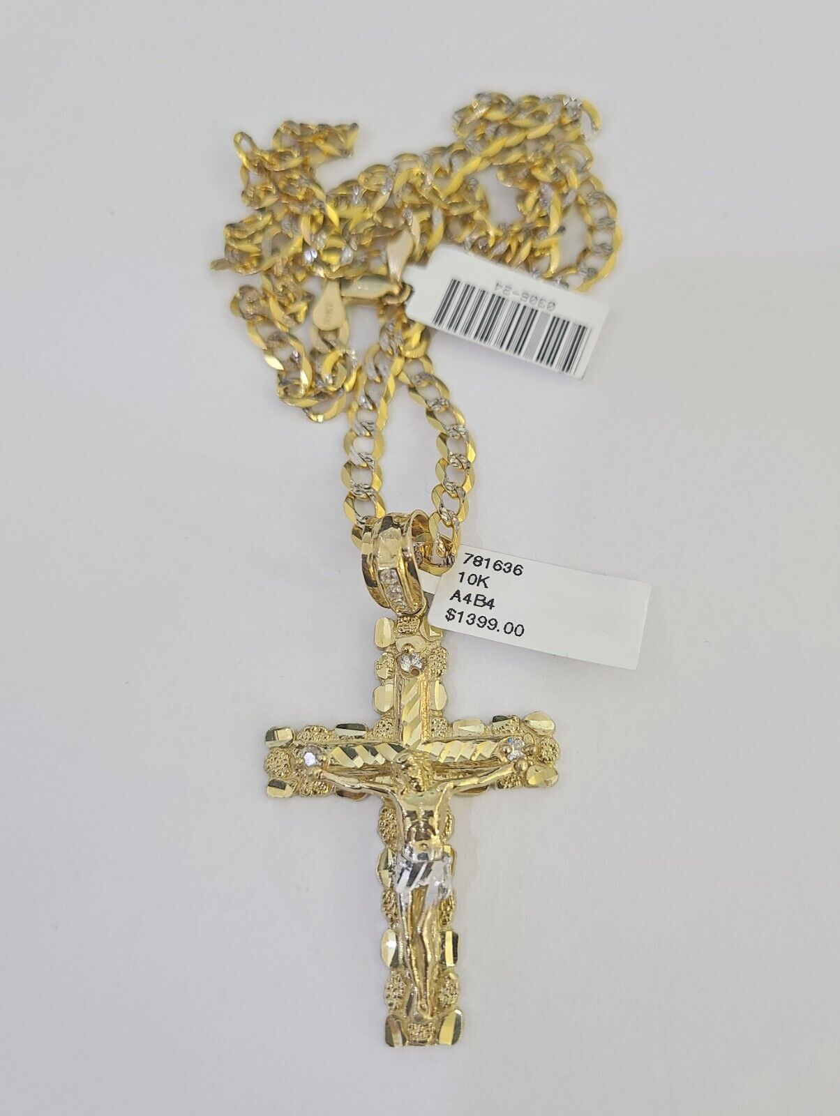 10k Gold Chain Cross Charm Solid Cuban Curb Link 5mm 18" - 28" Inch DiamondCut SET - GoldenlinQ