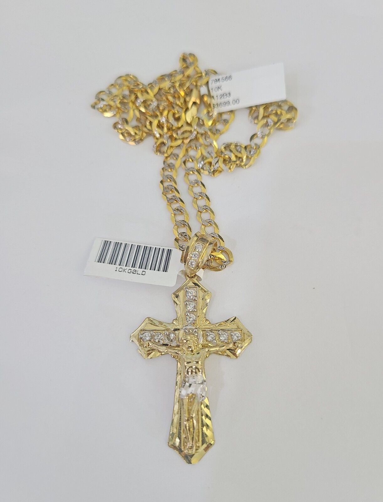 10k Gold Chain Cross Charm Solid Cuban Curb Link 5mm 18" - 28" Inch DiamondCut SET - GoldenlinQ