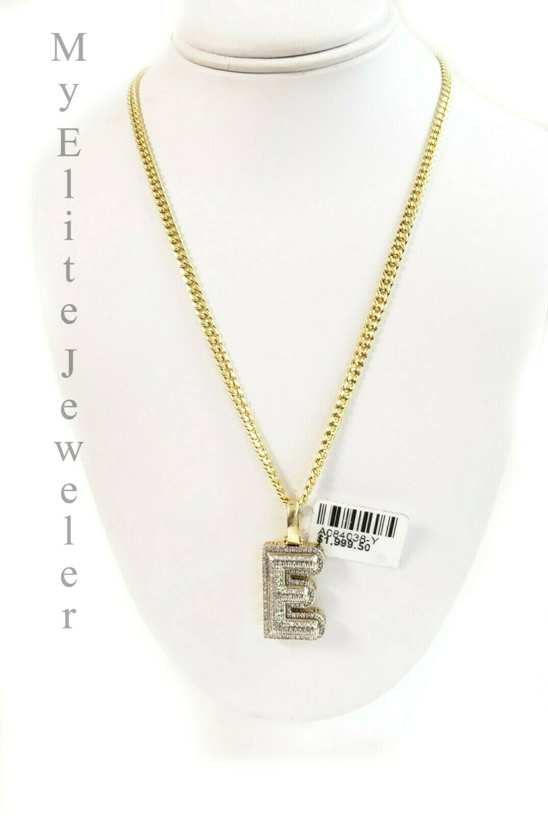 10k Gold Chain Diamond Initial E Charm Alphabet Solid 0.32 Ct Men & Ladies Real - GoldenlinQ