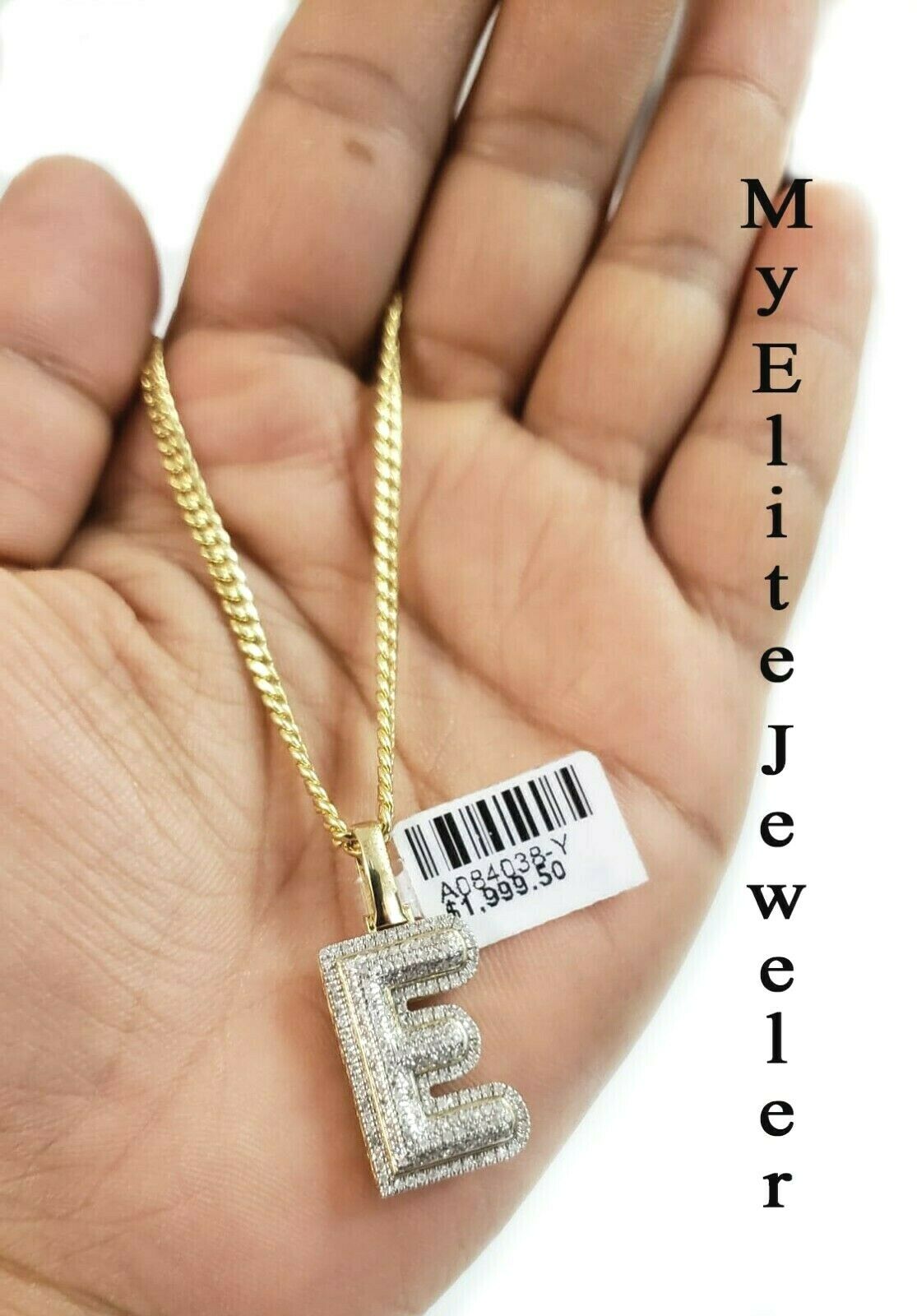 10k Gold Chain Diamond Initial E Charm Alphabet Solid 0.32 Ct Men & Ladies Real - GoldenlinQ