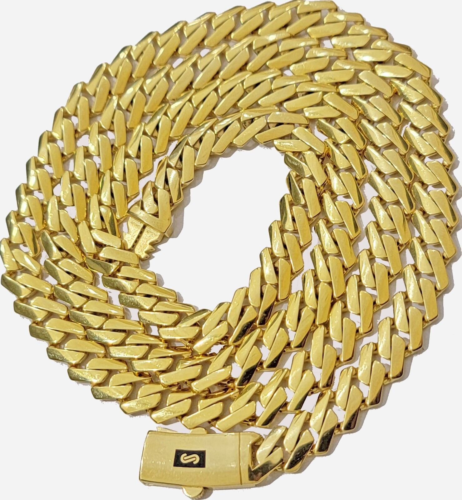 10k Gold chain Monaco Cuban Link necklace 7.5mm 18 - 24 Inch Box Lock Real 10 KT - GoldenlinQ