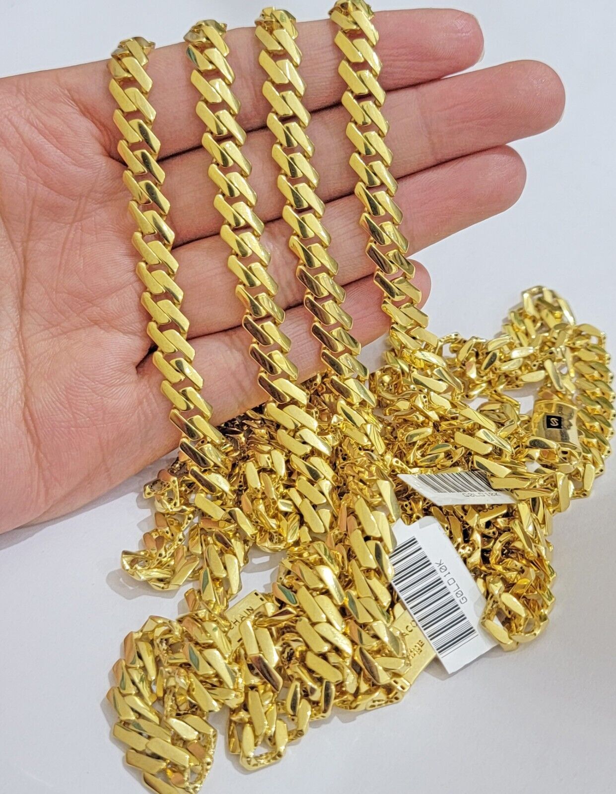 10k Gold chain Monaco Cuban Link necklace 7.5mm 18 - 24 Inch Box Lock Real 10 KT - GoldenlinQ