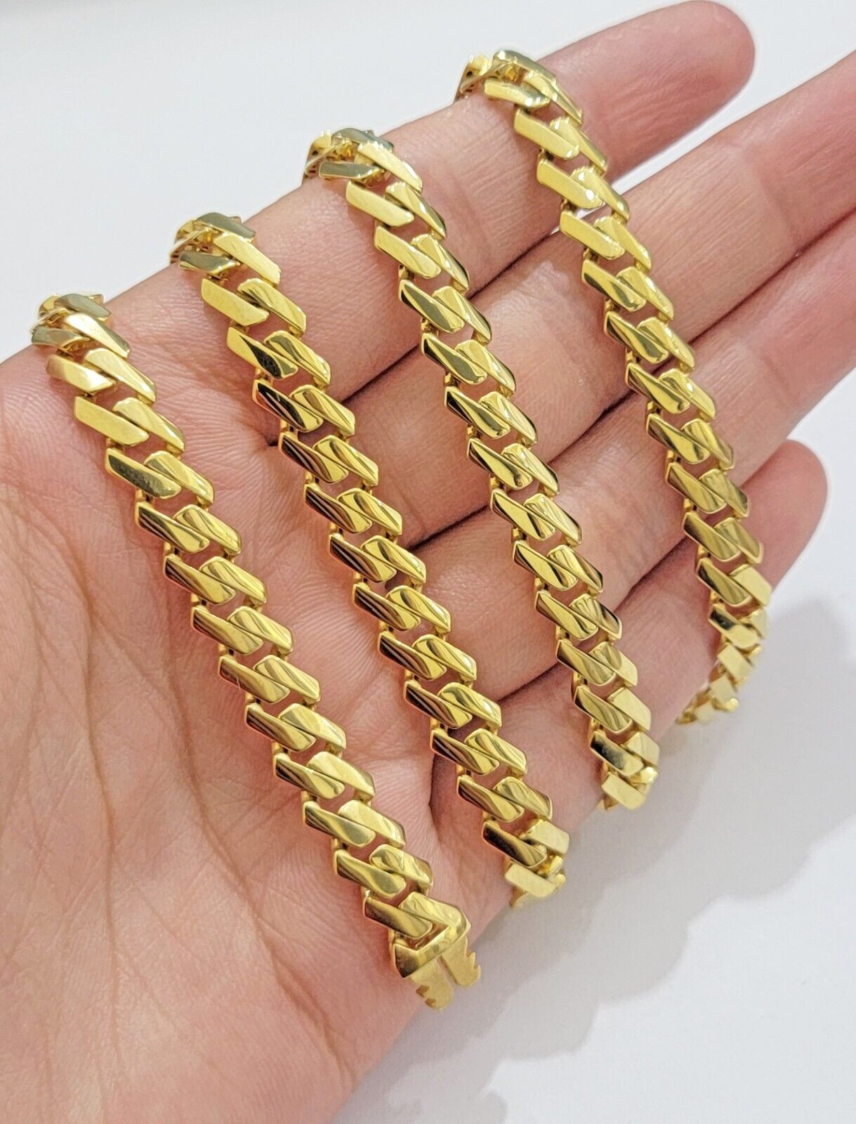 10k Gold chain Monaco Cuban Link necklace 7.5mm 18 - 24 Inch Box Lock Real 10 KT - GoldenlinQ