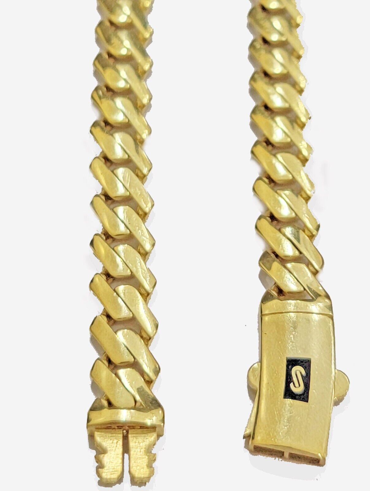 10k Gold chain Monaco Cuban Link necklace 7.5mm 18 - 24 Inch Box Lock Real 10 KT - GoldenlinQ