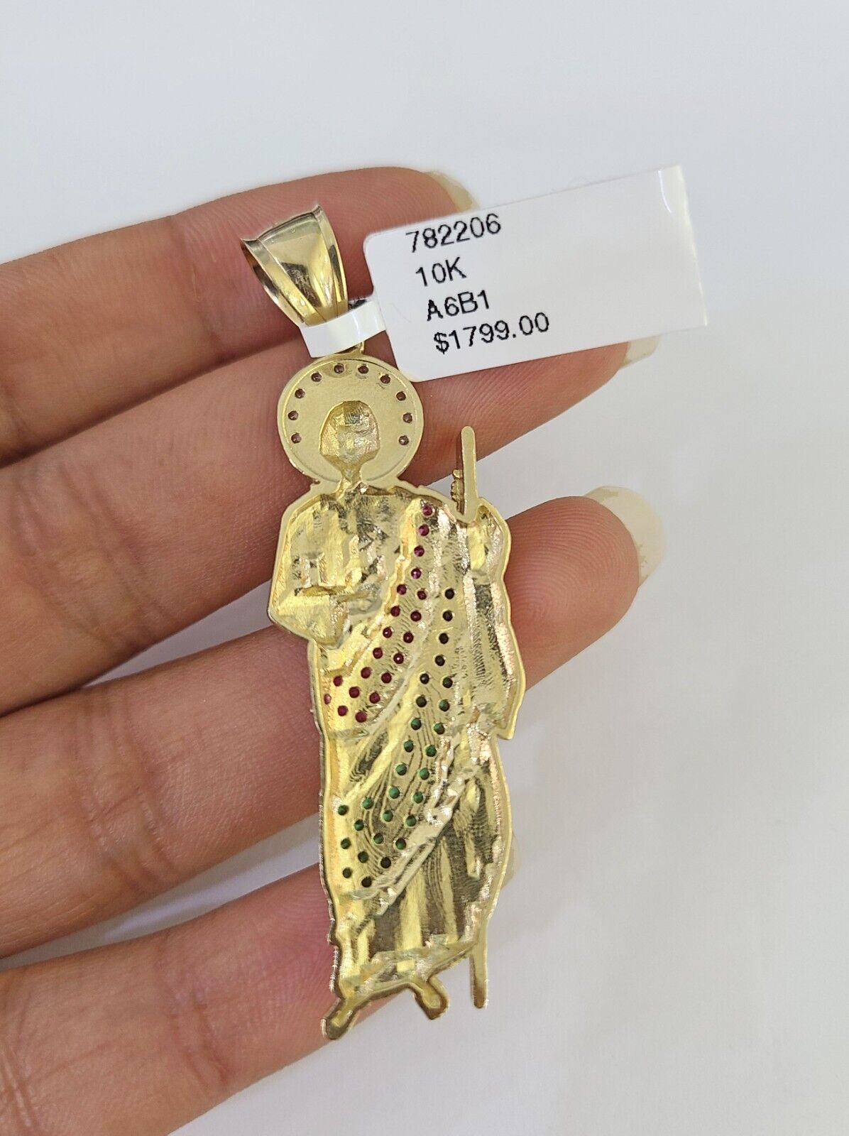 10k Gold Chain Saint Jude Charm Solid Cuban Curb Link 5mm 18" - 28" Inch SET - GoldenlinQ