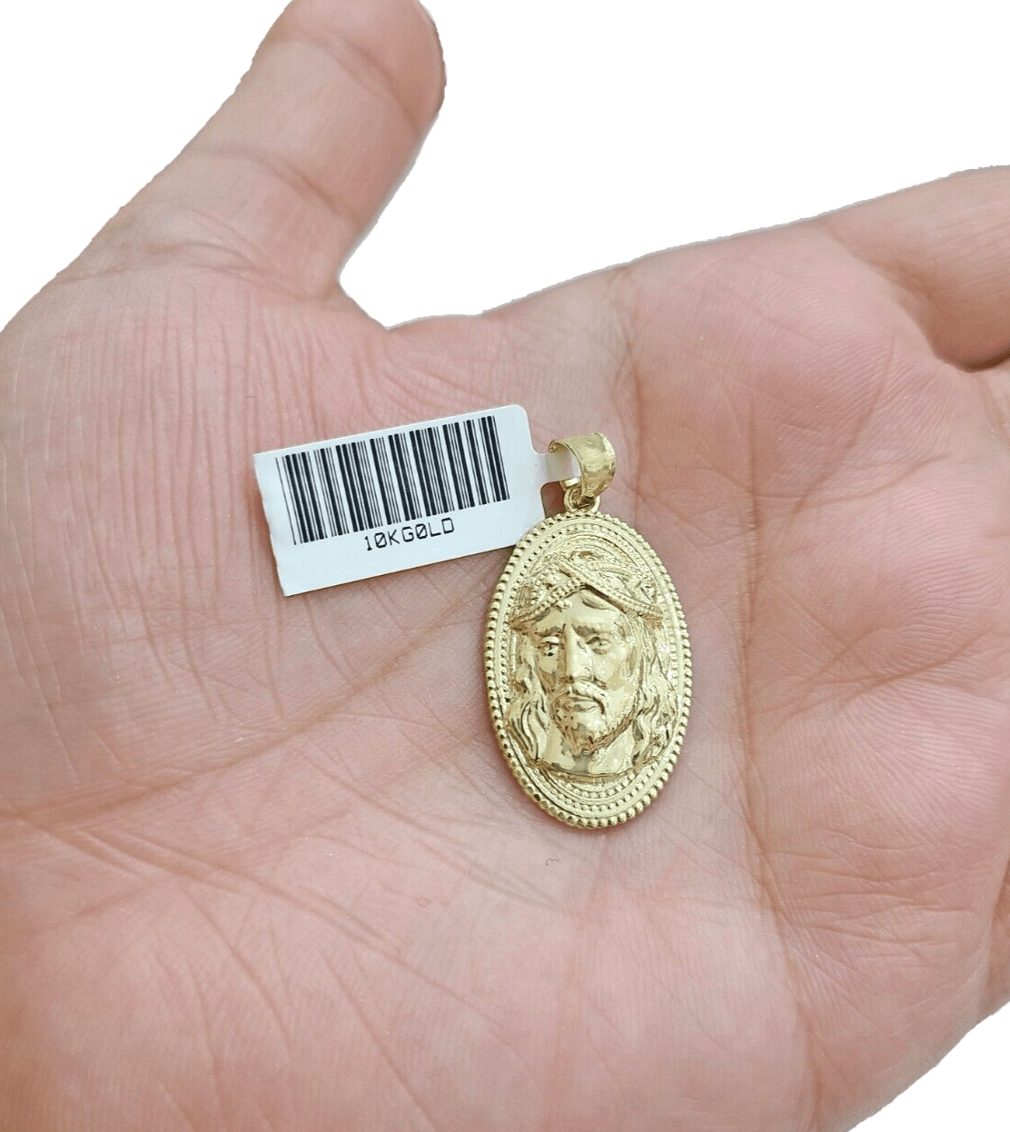 10k Gold Circular Jesus Head Charm Rope Chain Necklace 3mm 22''Set Pendant 10kt - GoldenlinQ