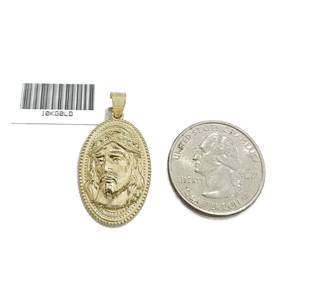 10k Gold Circular Jesus Head Charm Rope Chain Necklace 3mm 24'' Set Pendant 10kt - GoldenlinQ