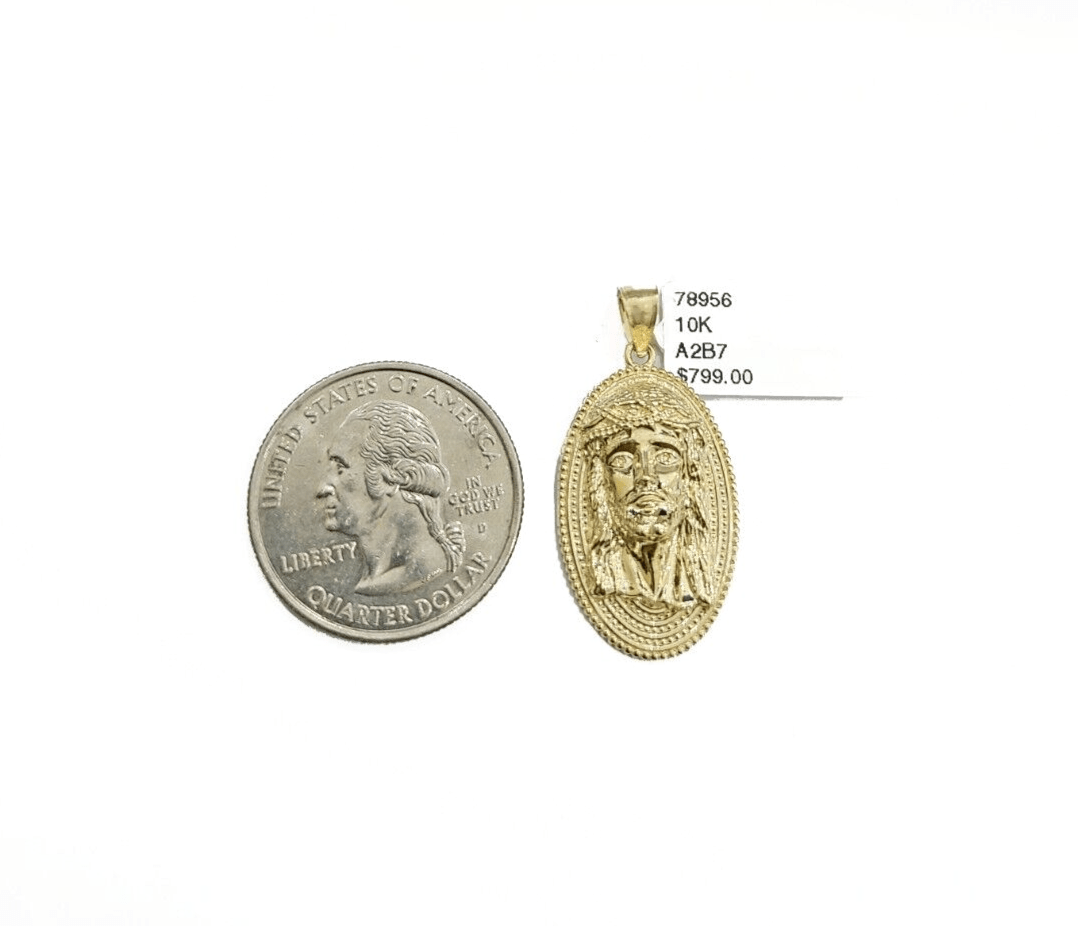 10k Gold Circular Jesus Head Charm Rope Chain Necklace 3mm 24'' Set Pendant 10kt - GoldenlinQ