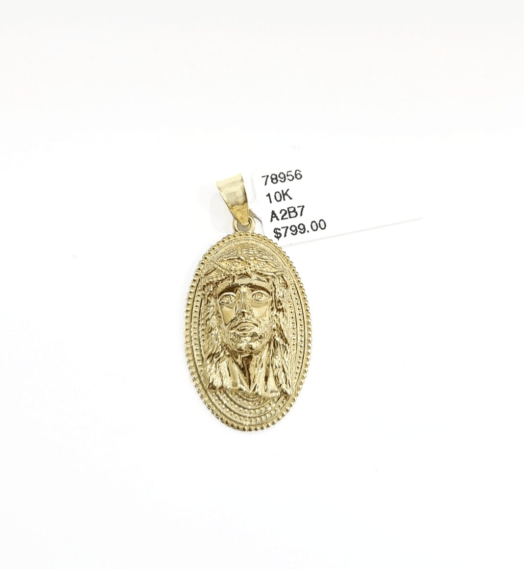 10k Gold Circular Jesus Head Charm Rope Chain Necklace 3mm 26'' Set Pendant 10kt - GoldenlinQ