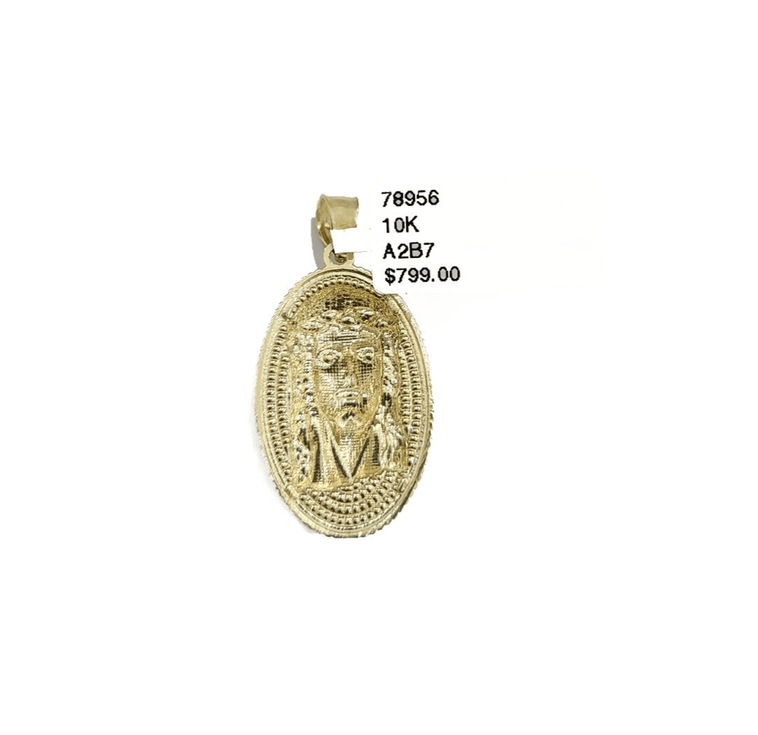 10k Gold Circular Jesus Head Charm Rope Chain Necklace 3mm 28'' Set Pendant 10kt - GoldenlinQ
