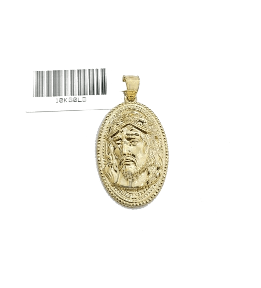 10k Gold Circular Jesus Head Charm Rope Chain Necklace 3mm 28'' Set Pendant 10kt - GoldenlinQ