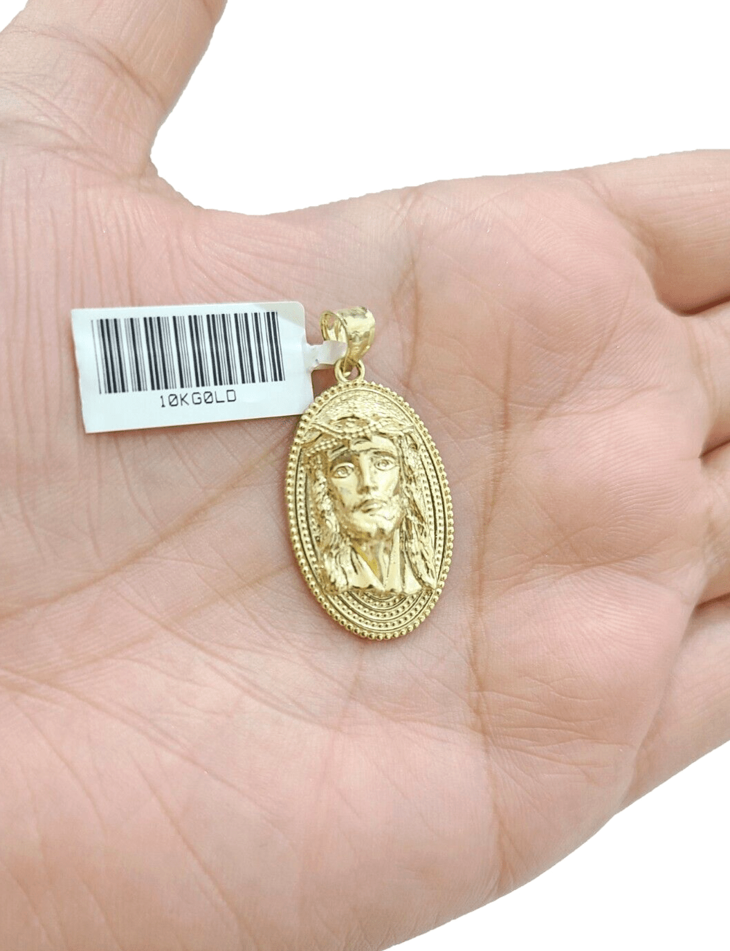 10k Gold Circular Jesus Head Charm Rope Chain Necklace 3mm 28'' Set Pendant 10kt - GoldenlinQ