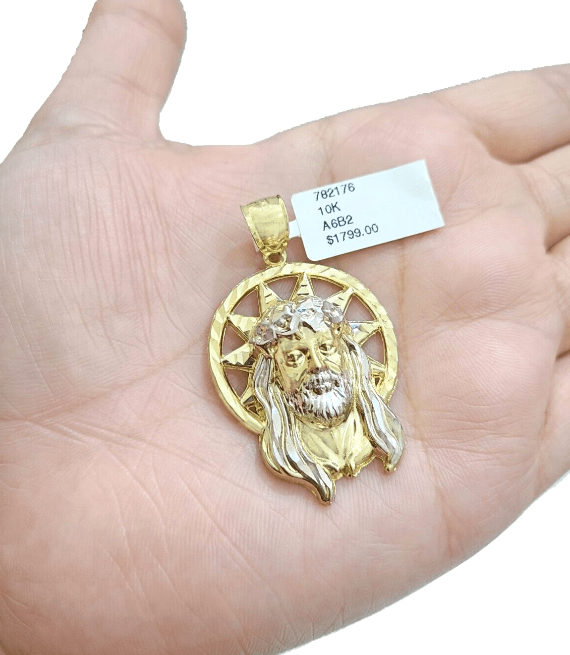 10k Gold Circular Jesus Star Head Charm Rope Chain Necklace 6mm 30'' Set Pendant - GoldenlinQ
