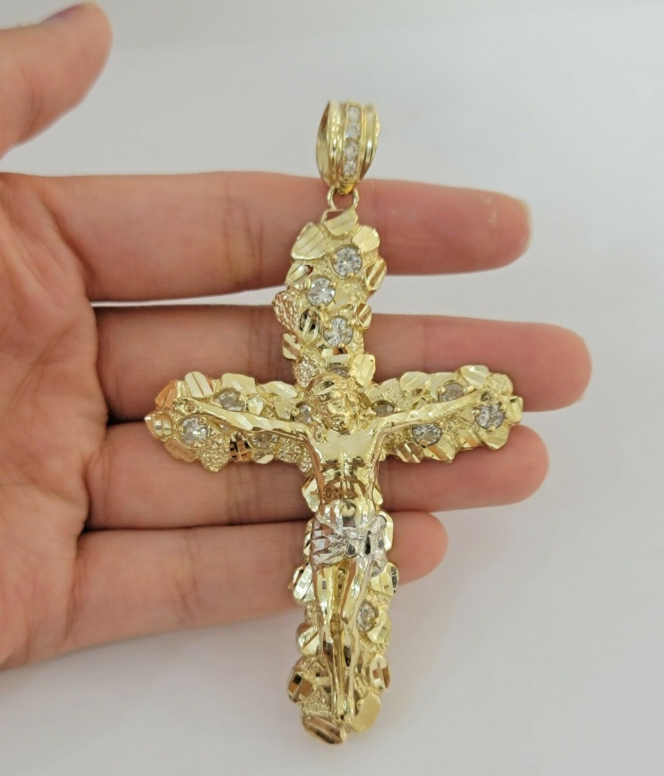 10k Gold Cross Pendant Men's 3.5 Inch long10kt Yellow Gold Jesus Crucifix, REAL - GoldenlinQ