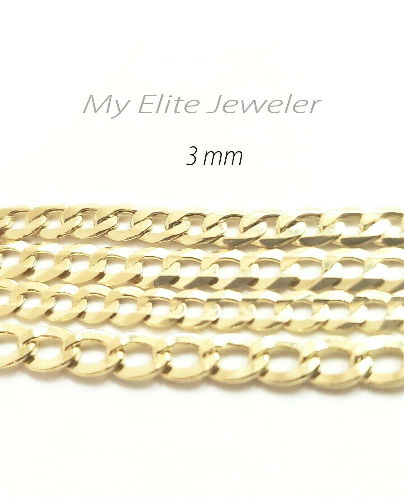 10K Gold Cuban Link Curb Chain Length 18" 20" 22 24" Inch 3mm Necklace Men Women - GoldenlinQ