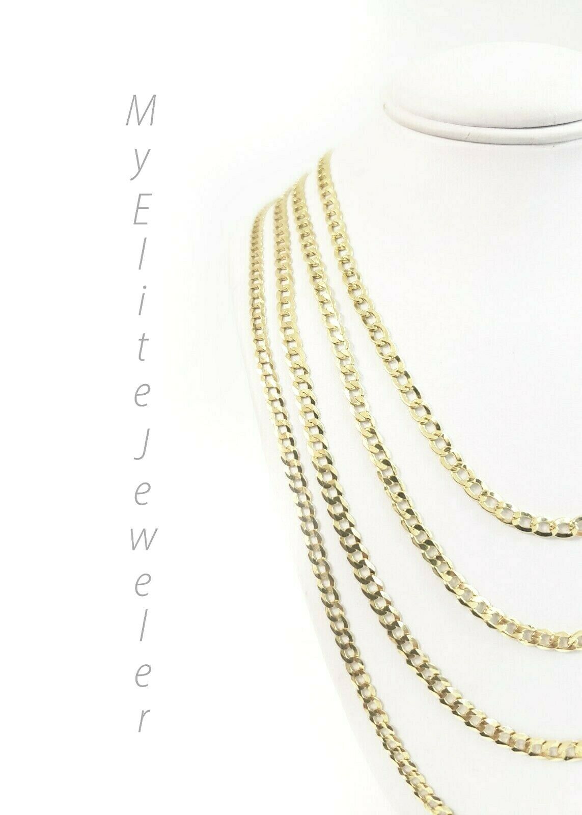 10K Gold Cuban Link Curb Chain Length 18" 20" 22 24" Inch 3mm Necklace Men Women - GoldenlinQ