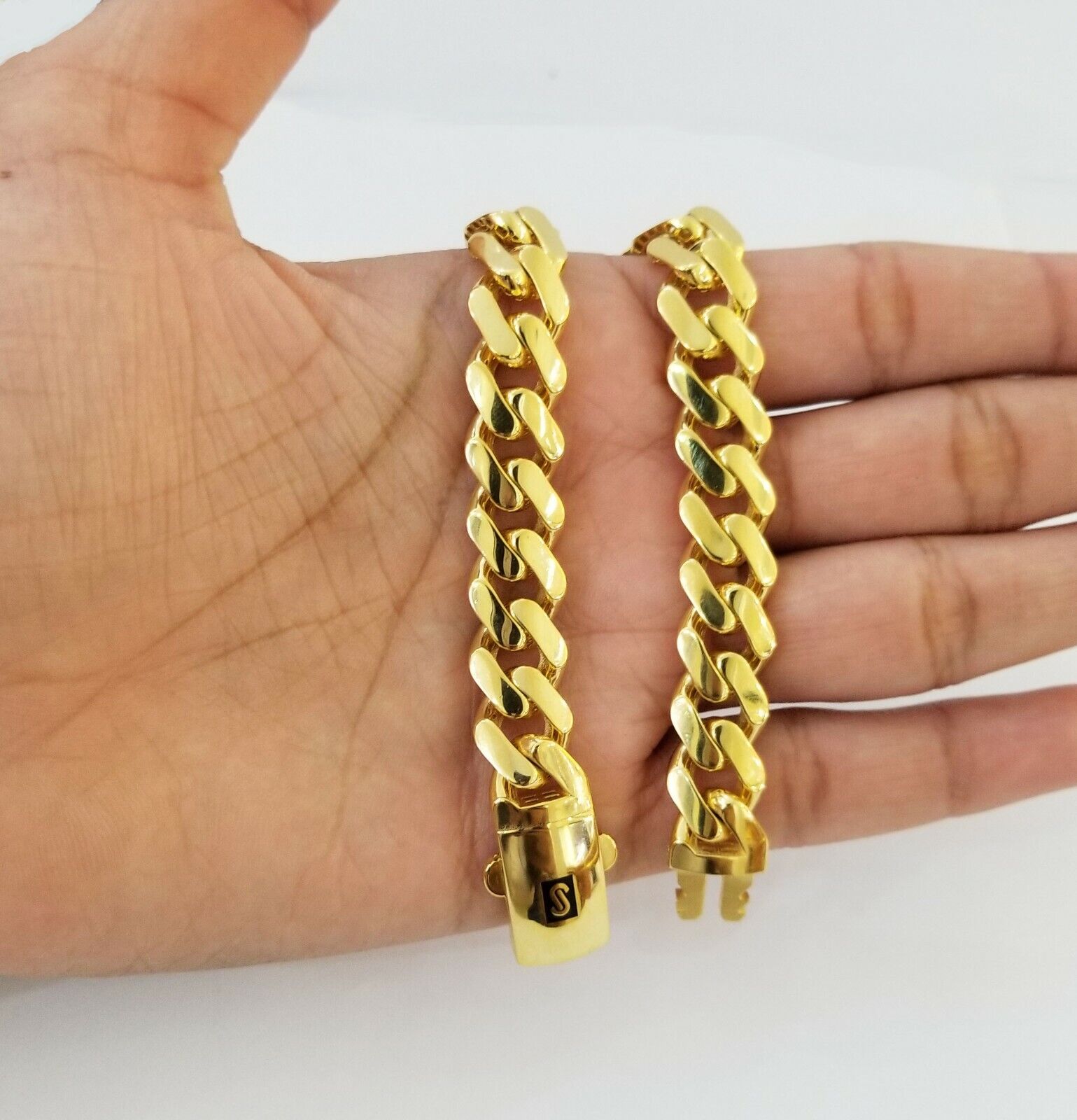10k Gold Cuban Link Royal 11mm Monaco chain and Bracelet 10kt Real gold set - GoldenlinQ