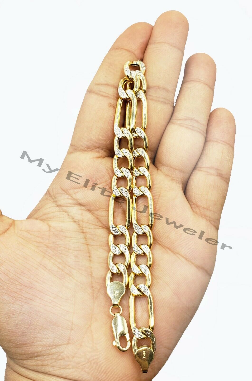 10k Gold Figaro Chain Bracelet SET 26" 9Inch 8mm REAL Cadena de oro para hombre - GoldenlinQ