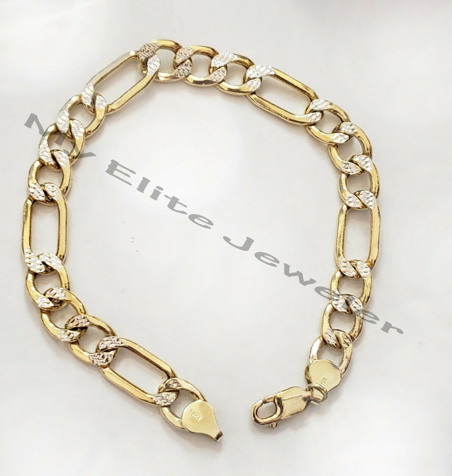 10k Gold Figaro Chain Bracelet SET 26" 9Inch 8mm REAL Cadena de oro para hombre - GoldenlinQ