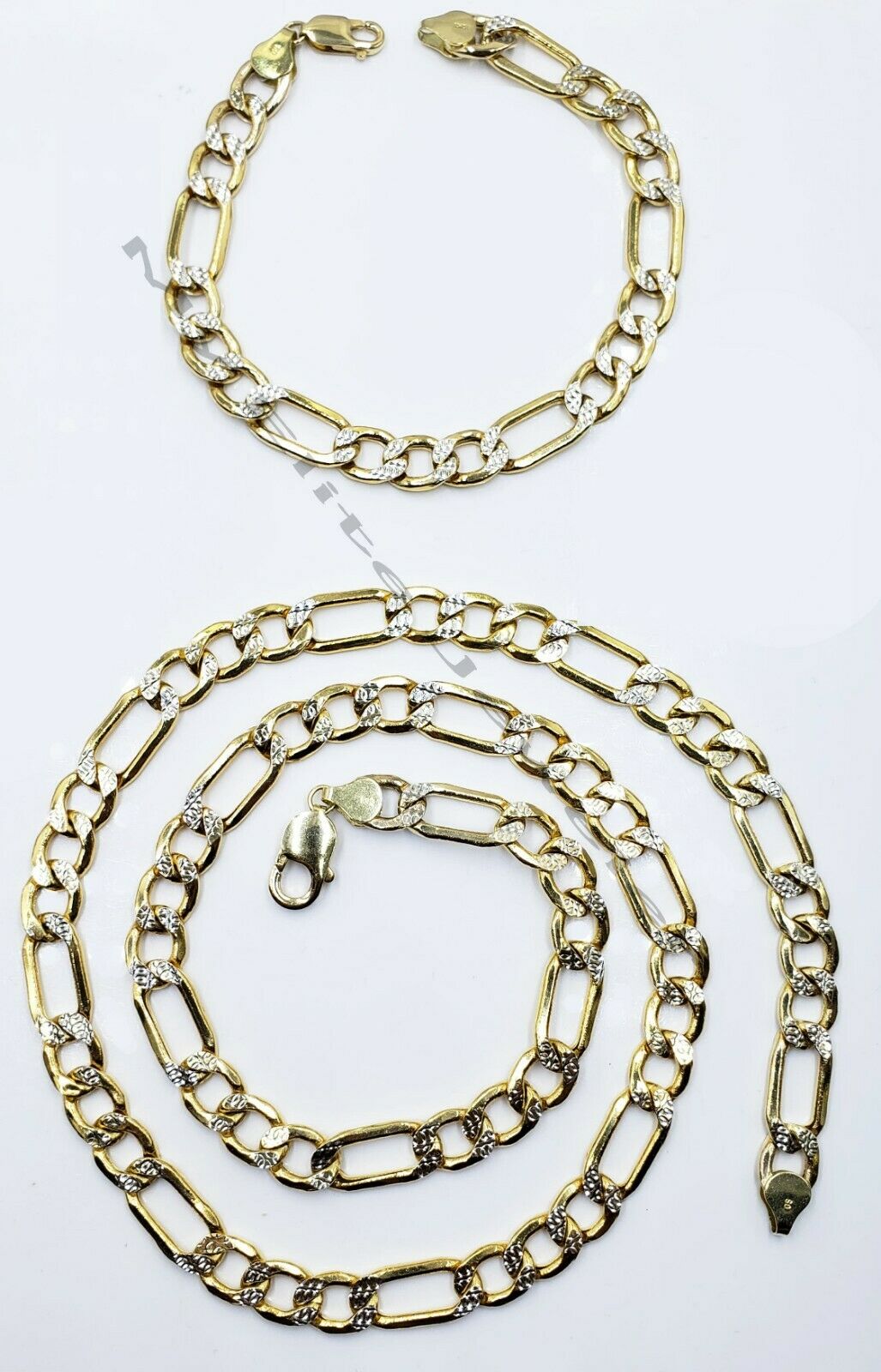 10k Gold Figaro Chain Bracelet SET 26" 9Inch 8mm REAL Cadena de oro para hombre - GoldenlinQ