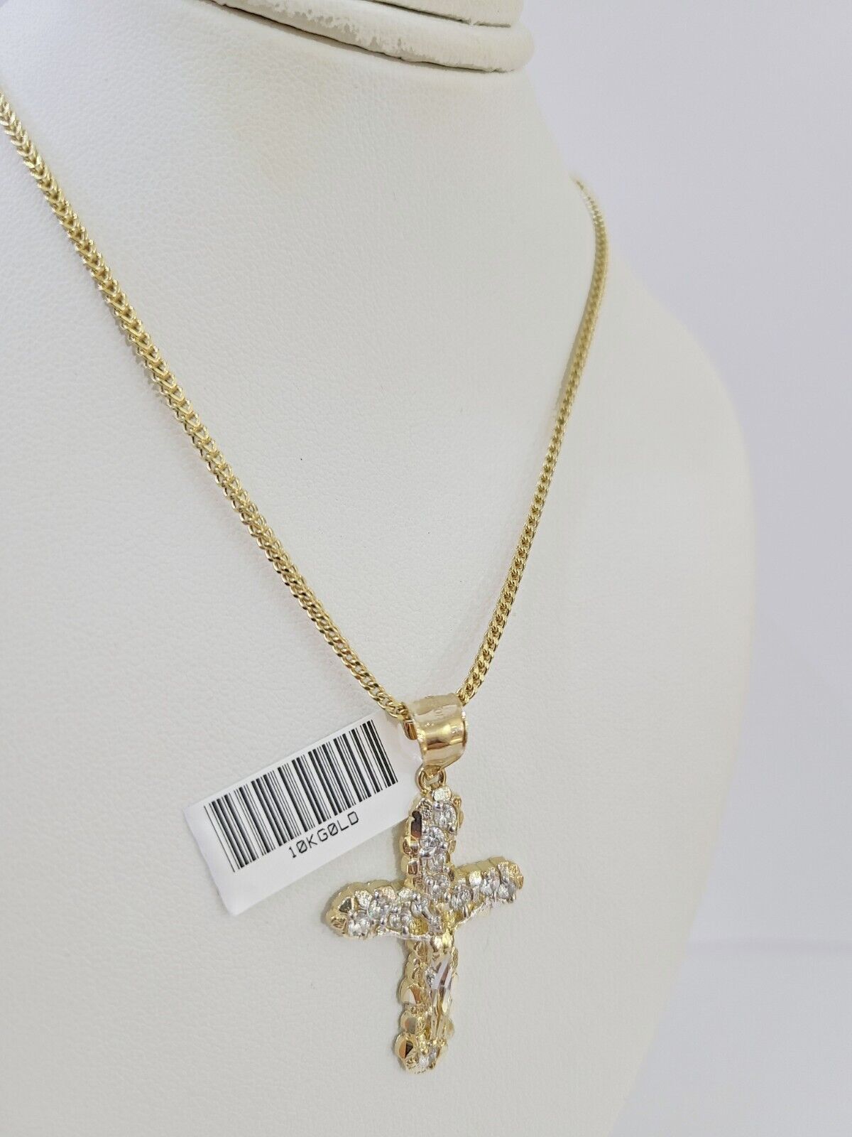 10K Gold Franco Chain 1.5mm Length 18" 20" 22" 24" 26" 28" 30" & Cross Charm - GoldenlinQ