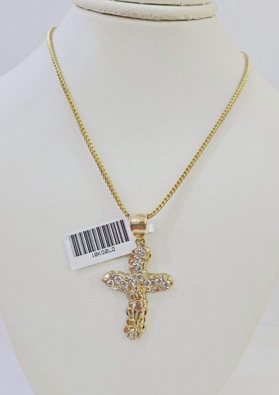 10K Gold Franco Chain 1.5mm Length 18" 20" 22" 24" 26" 28" 30" & Cross Charm - GoldenlinQ