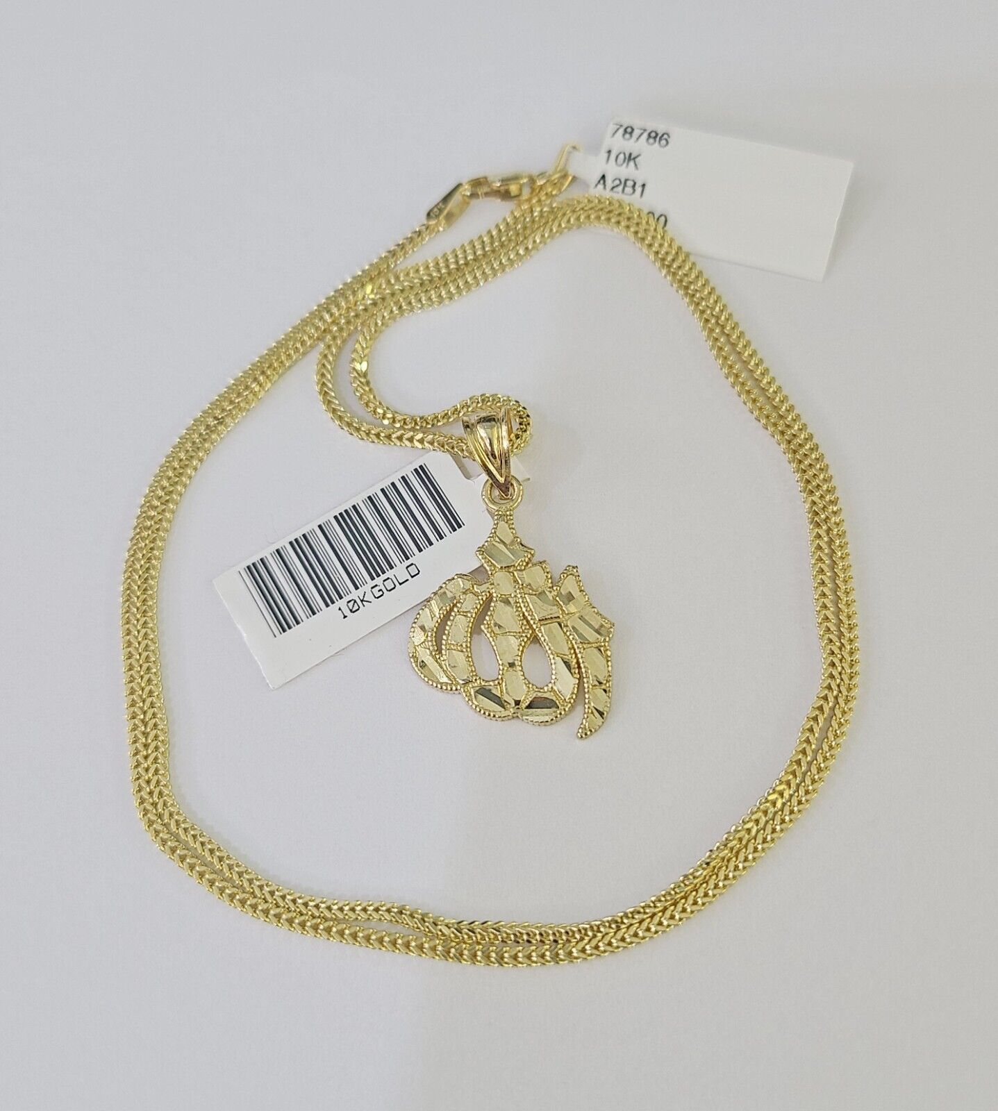 10K Gold Franco Chain Allah Charm SET Length 16 - 20 inches 1mm Ladies Women - GoldenlinQ