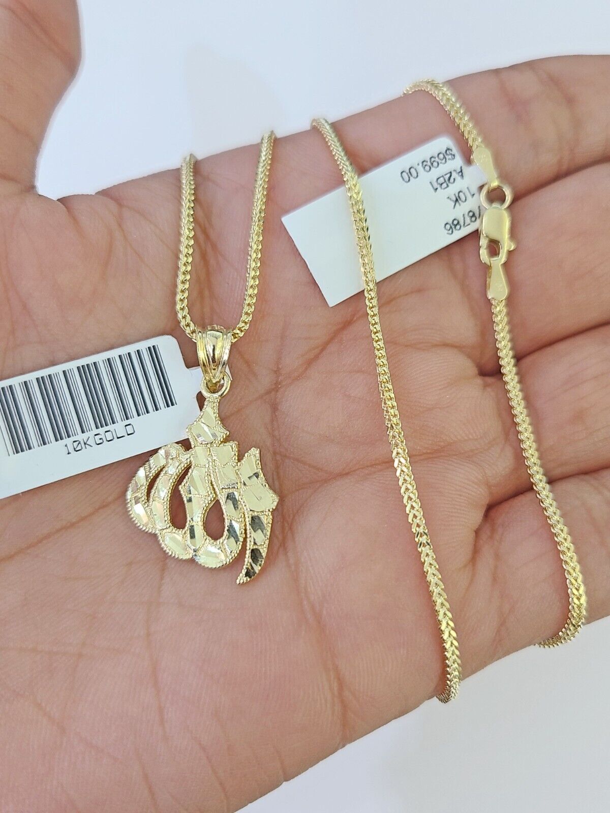 10K Gold Franco Chain Allah Charm SET Length 16 - 20 inches 1mm Ladies Women - GoldenlinQ