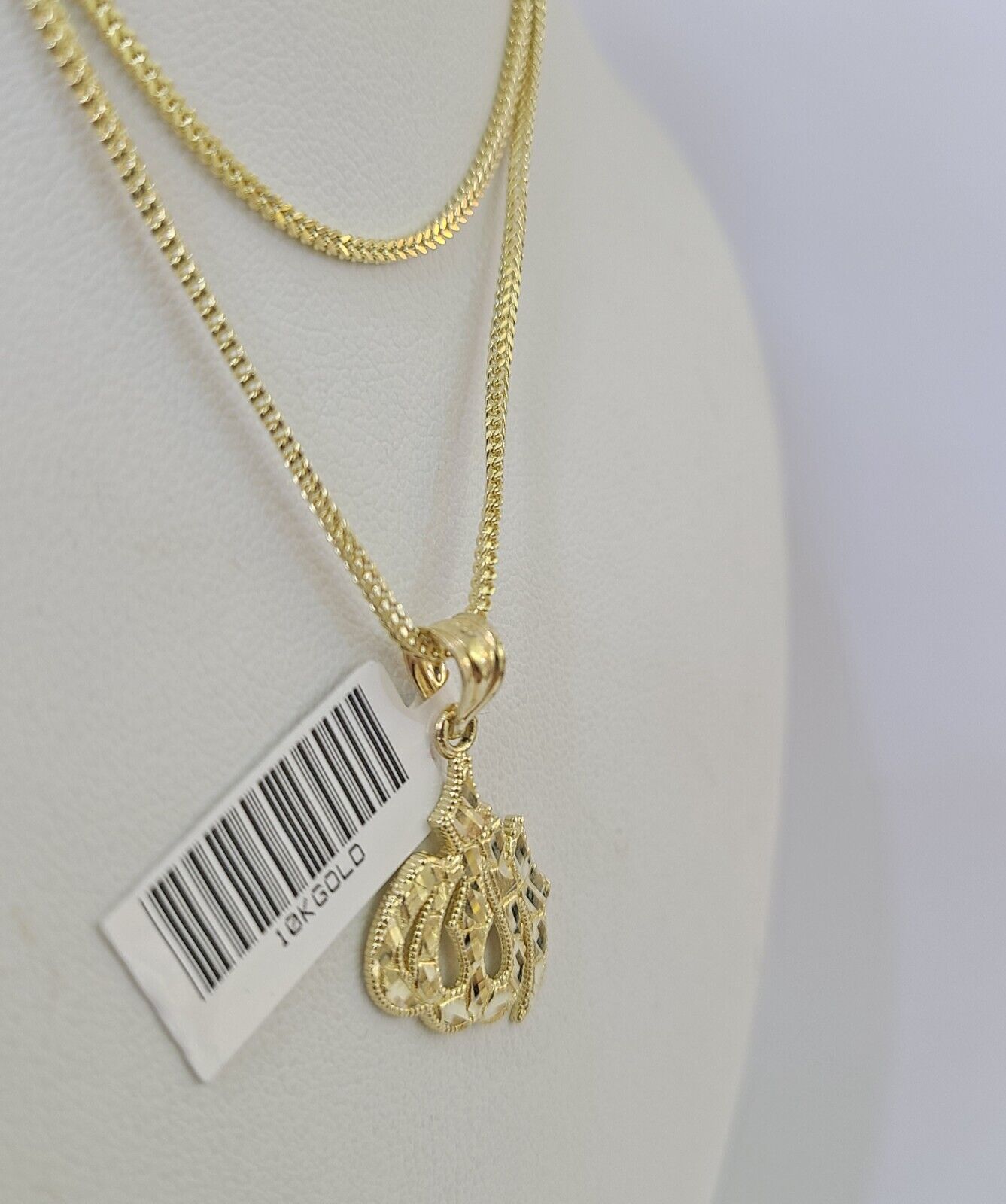 10K Gold Franco Chain Allah Charm SET Length 16 - 20 inches 1mm Ladies Women - GoldenlinQ