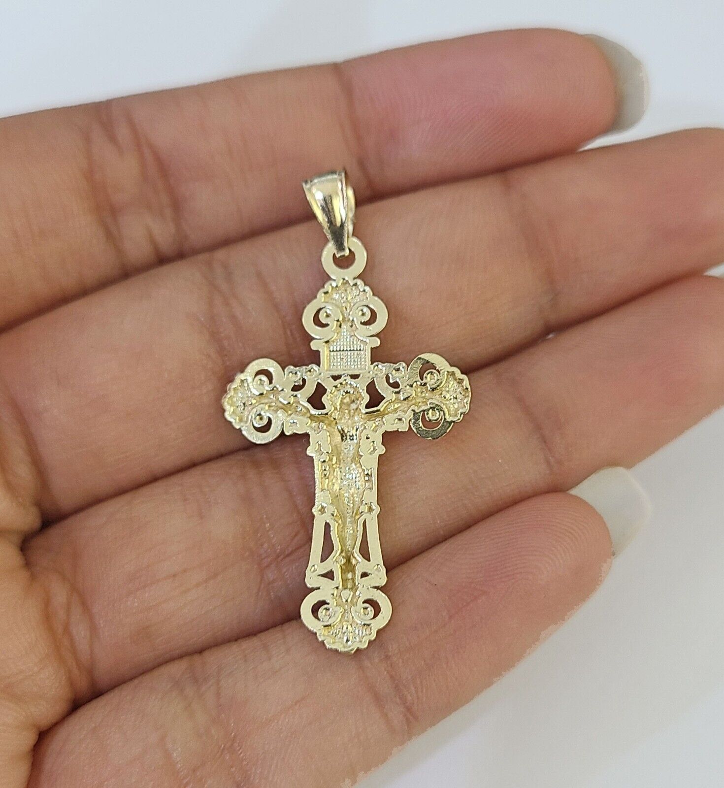 10K Gold Franco Chain INRI Cross Charm SET Length 16 - 20 inches 1mm Ladies Women - GoldenlinQ