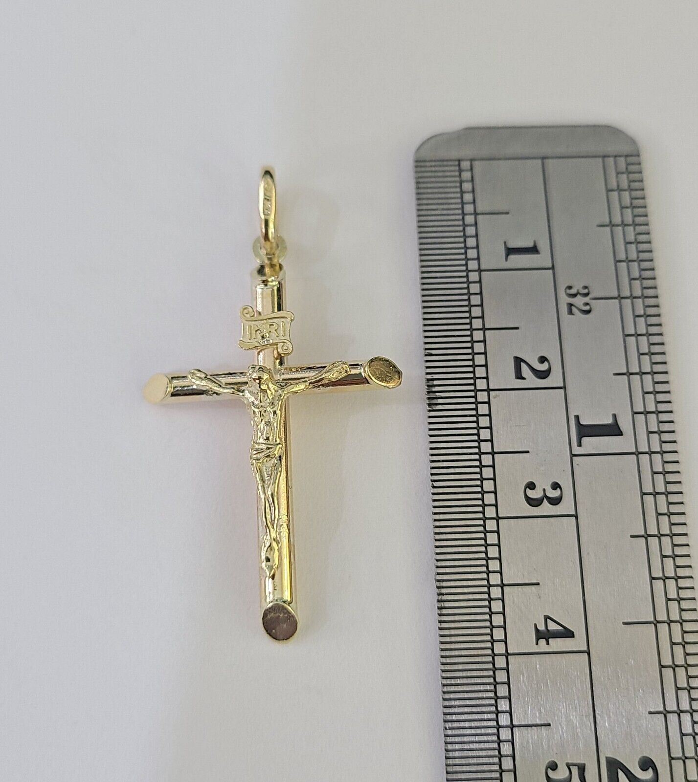 10K Gold Franco Chain INRI Cross Charm SET Length 16 - 20 inches 1mm Ladies Women - GoldenlinQ