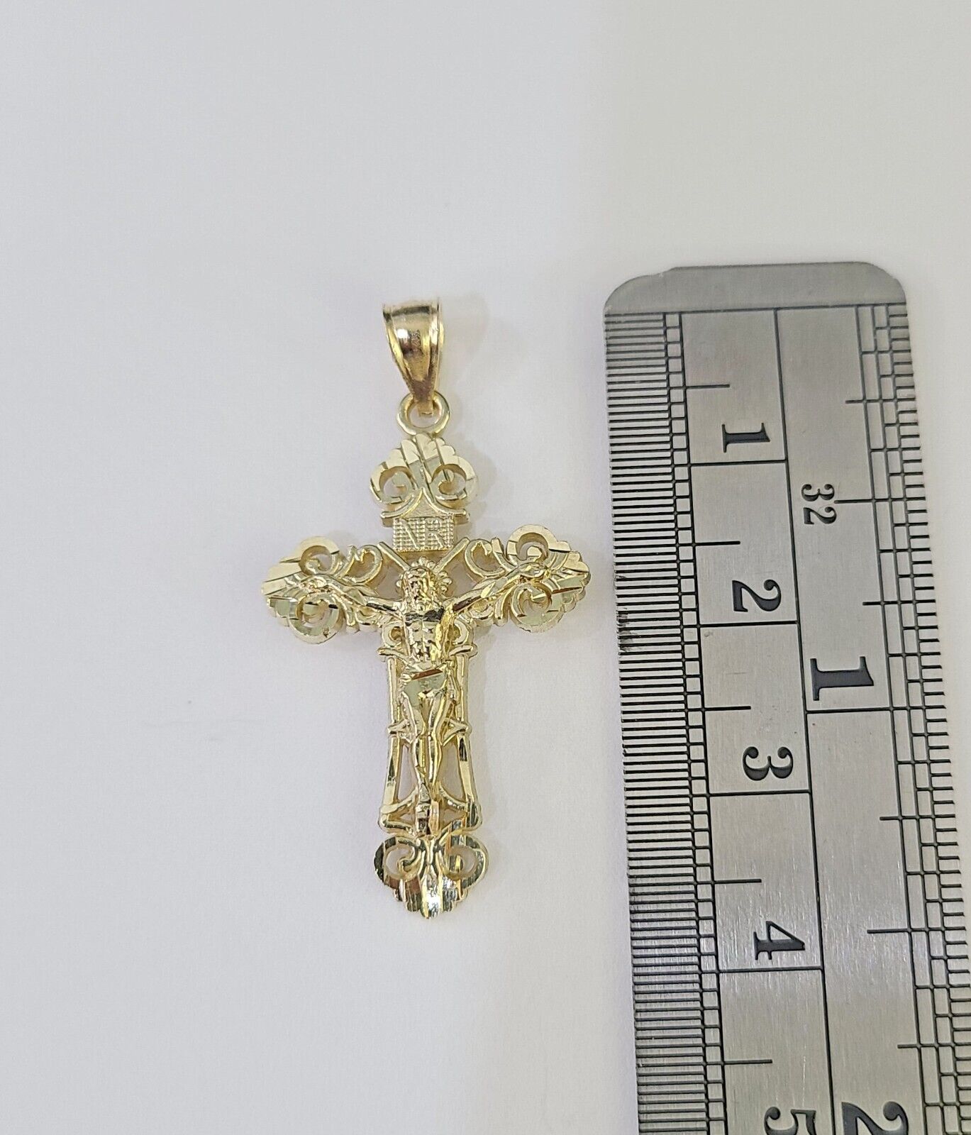 10K Gold Franco Chain INRI Cross Charm SET Length 16 - 20 inches 1mm Ladies Women - GoldenlinQ