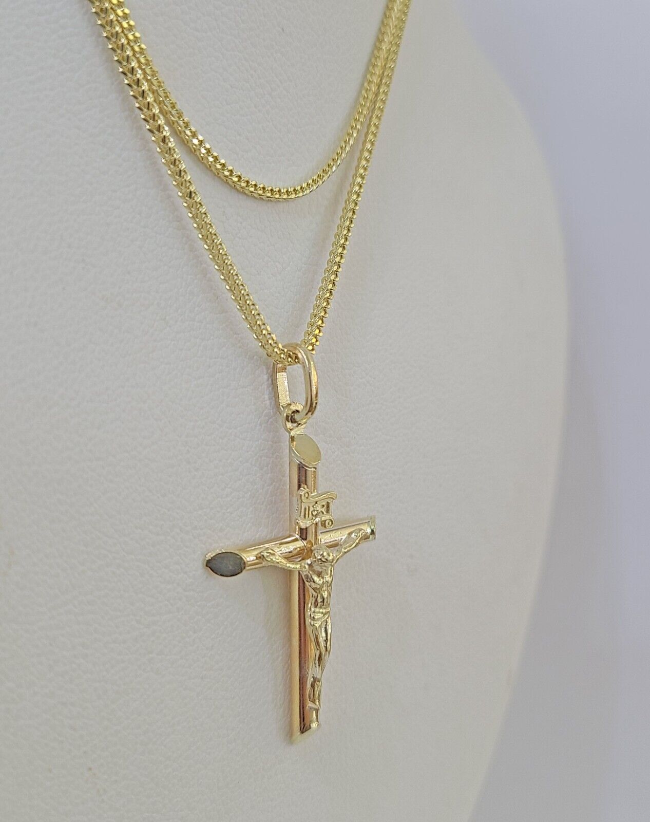 10K Gold Franco Chain INRI Cross Charm SET Length 16 - 20 inches 1mm Ladies Women - GoldenlinQ