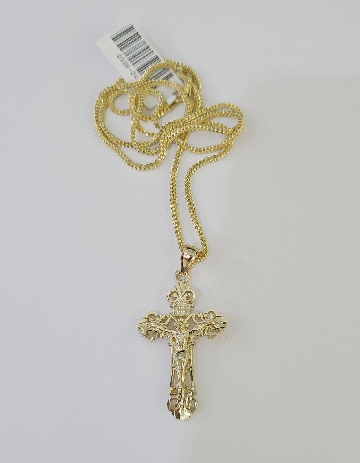 10K Gold Franco Chain INRI Cross Charm SET Length 16 - 20 inches 1mm Ladies Women - GoldenlinQ