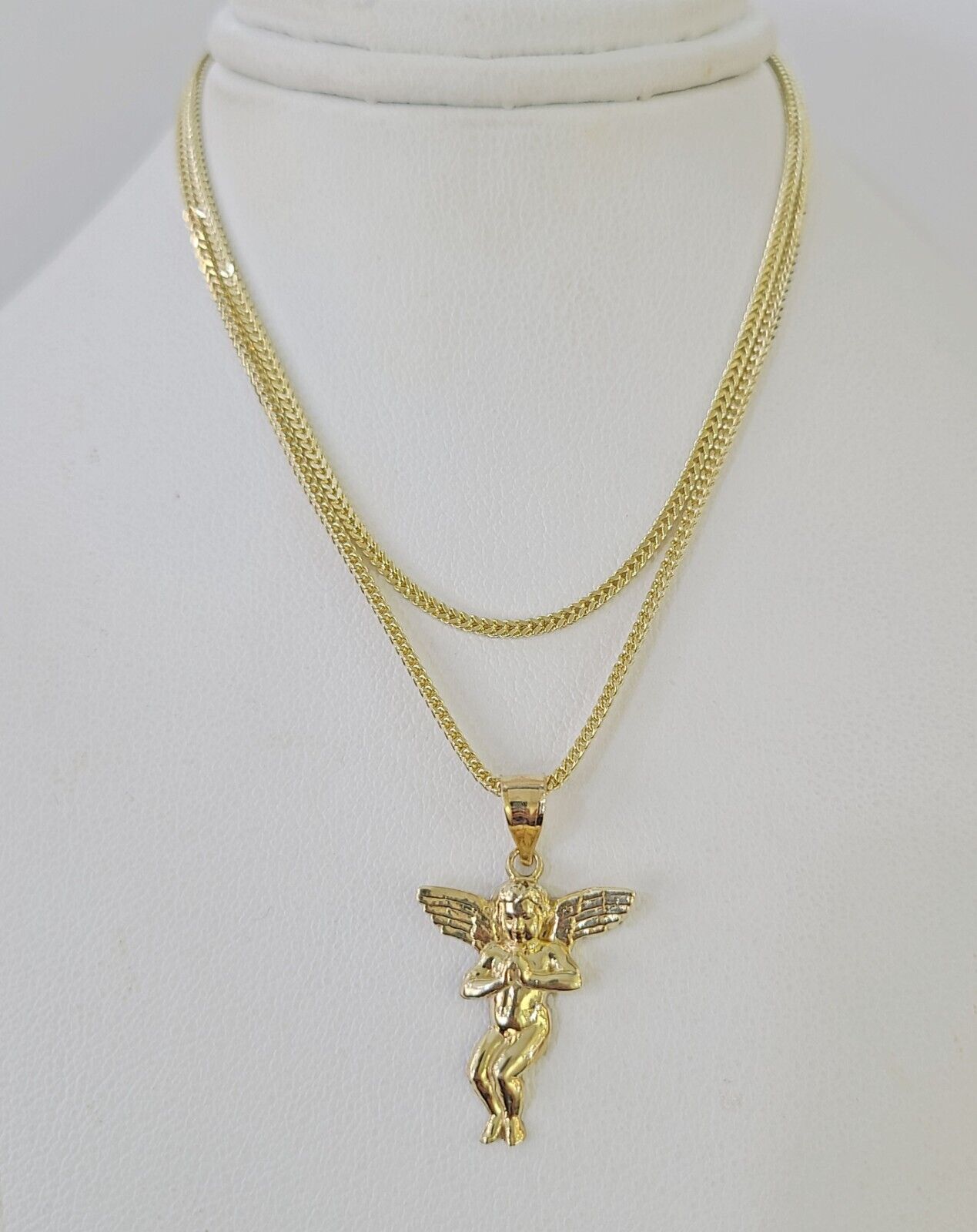 10K Gold Franco Chain Praying Angel Charm SET 16 - 20 inches 1mm Ladies Women - GoldenlinQ
