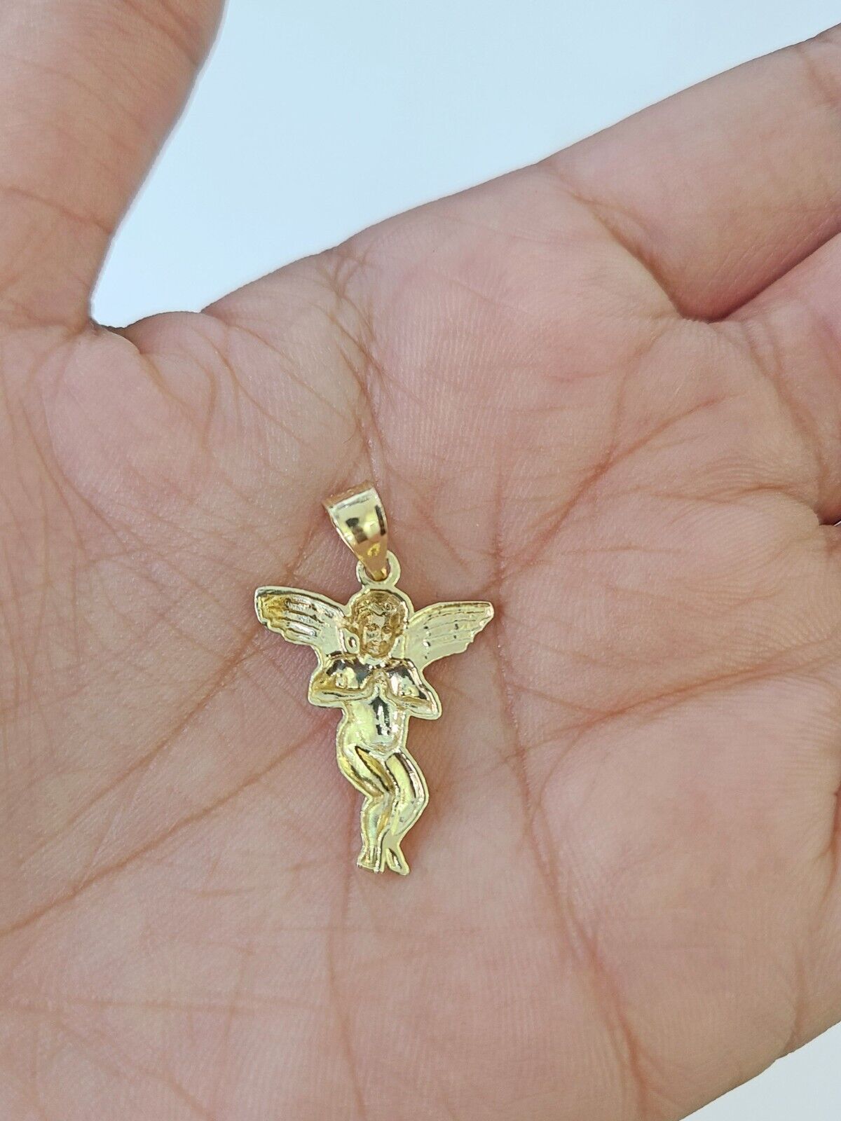 10K Gold Franco Chain Praying Angel Charm SET 16 - 20 inches 1mm Ladies Women - GoldenlinQ