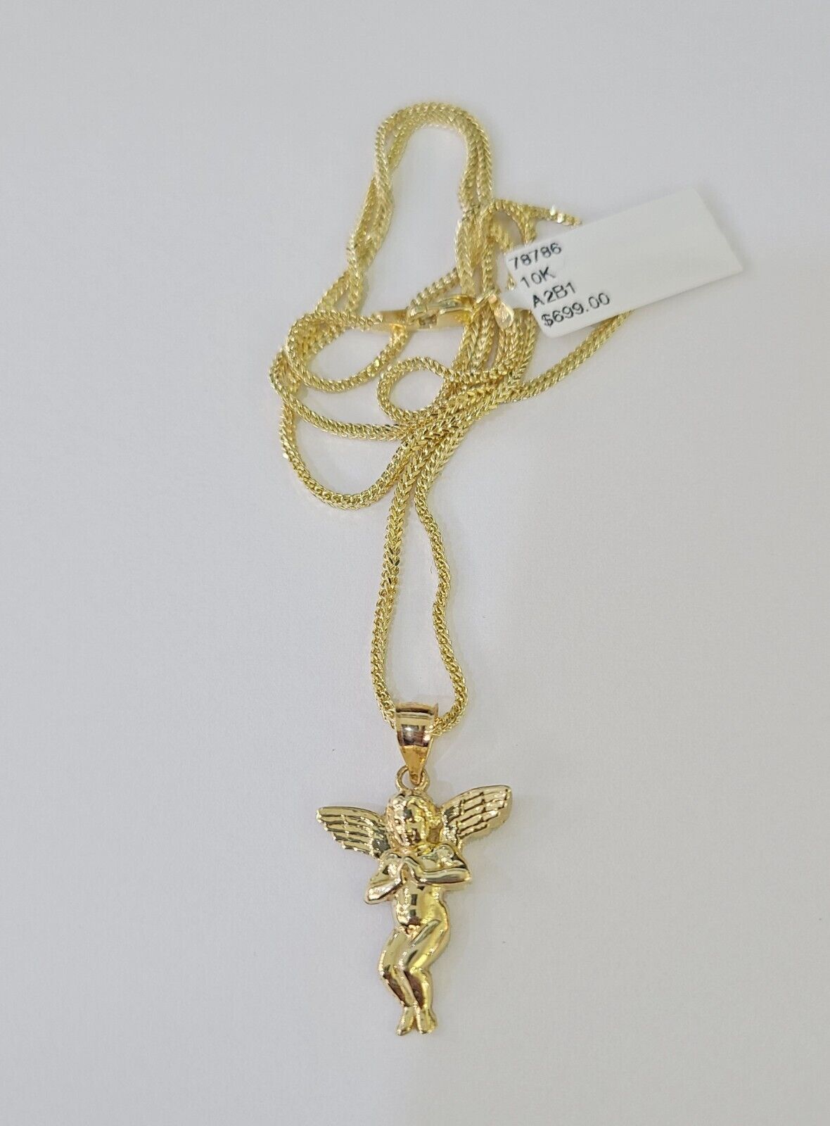 10K Gold Franco Chain Praying Angel Charm SET 16 - 20 inches 1mm Ladies Women - GoldenlinQ