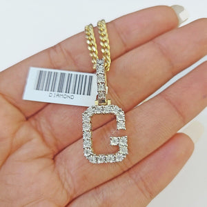 10k Gold Genuine Diamond "G" Initial Pendent with 20 Inch 3mm Miami Cuban Chain - GoldenlinQ