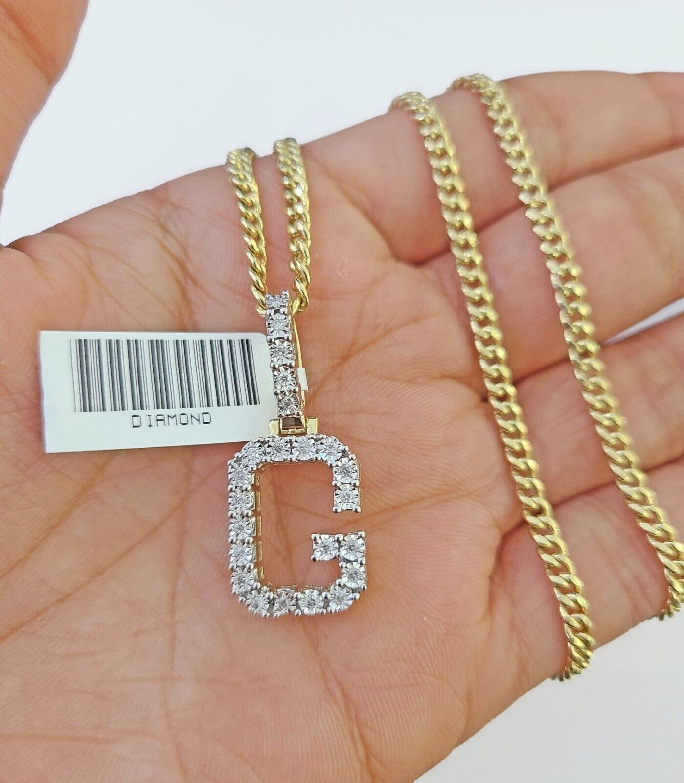 10k Gold Genuine Diamond "G" Initial Pendent with 20 Inch 3mm Miami Cuban Chain - GoldenlinQ