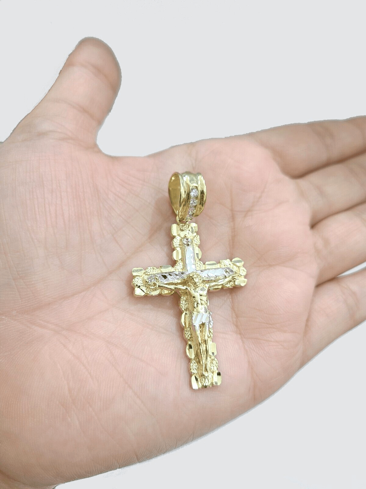 10k Gold Jesus Crucifix Cross Pendant Charm 10kt Yellow 2'' Inch For Chain Real - GoldenlinQ