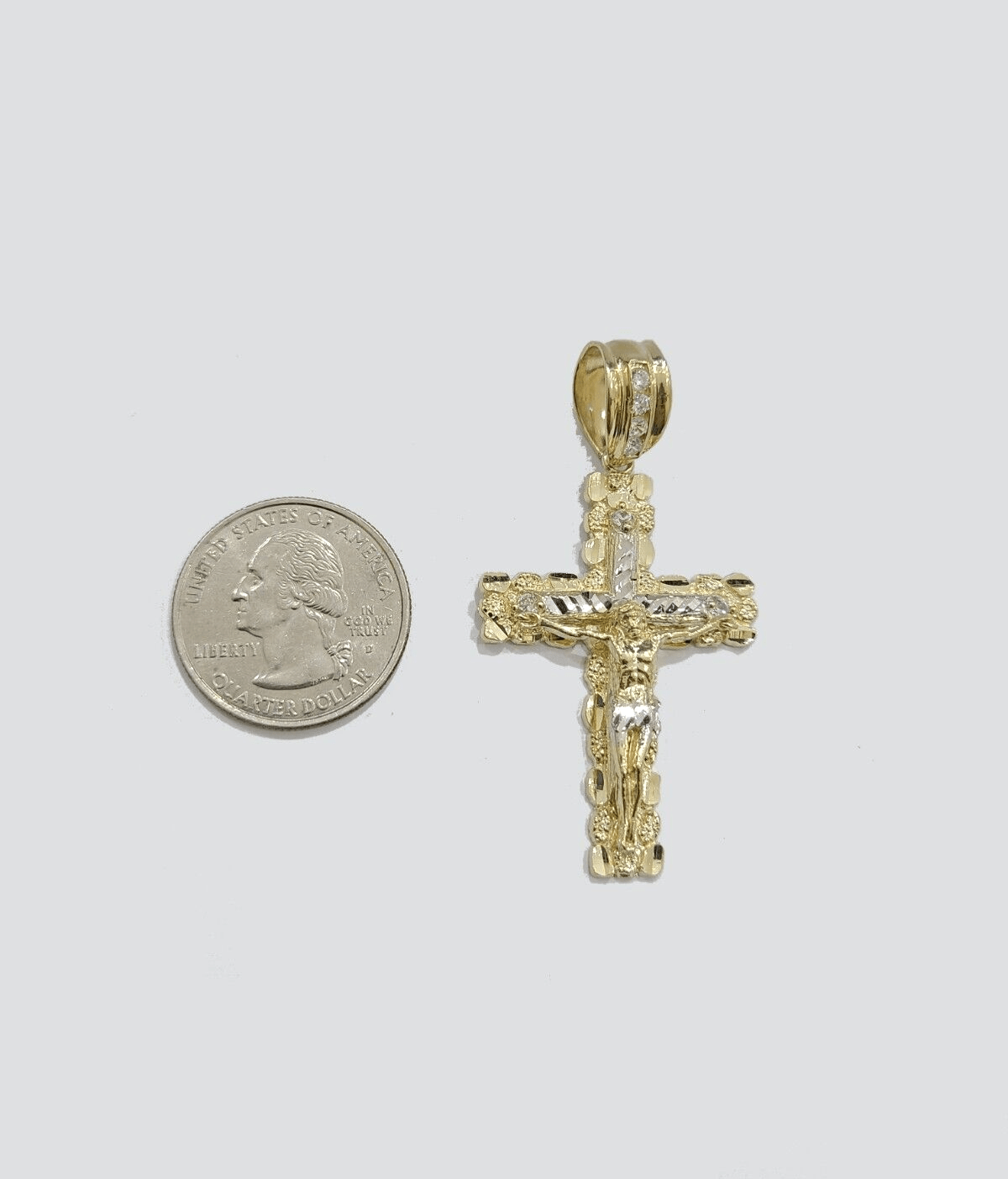 10k Gold Jesus Crucifix Cross Pendant Charm 10kt Yellow 2'' Inch For Chain Real - GoldenlinQ