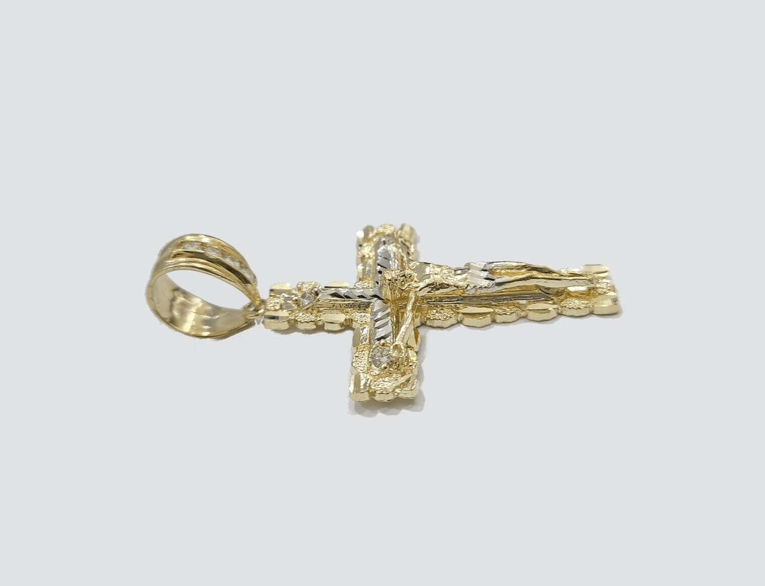 10k Gold Jesus Crucifix Cross Pendant Charm 10kt Yellow 2'' Inch For Chain Real - GoldenlinQ
