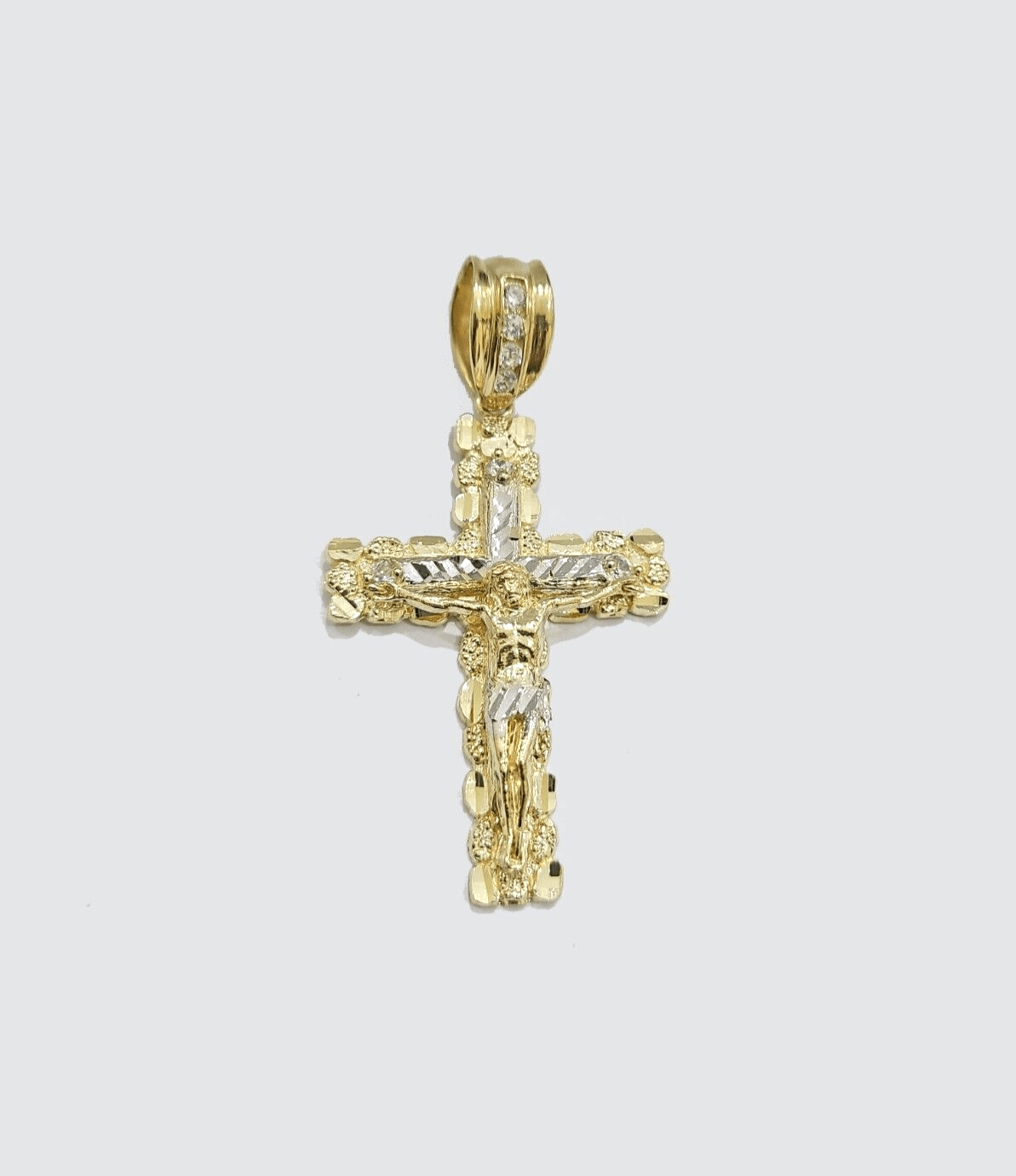 10k Gold Jesus Crucifix Cross Pendant Charm 10kt Yellow 2'' Inch For Chain Real - GoldenlinQ