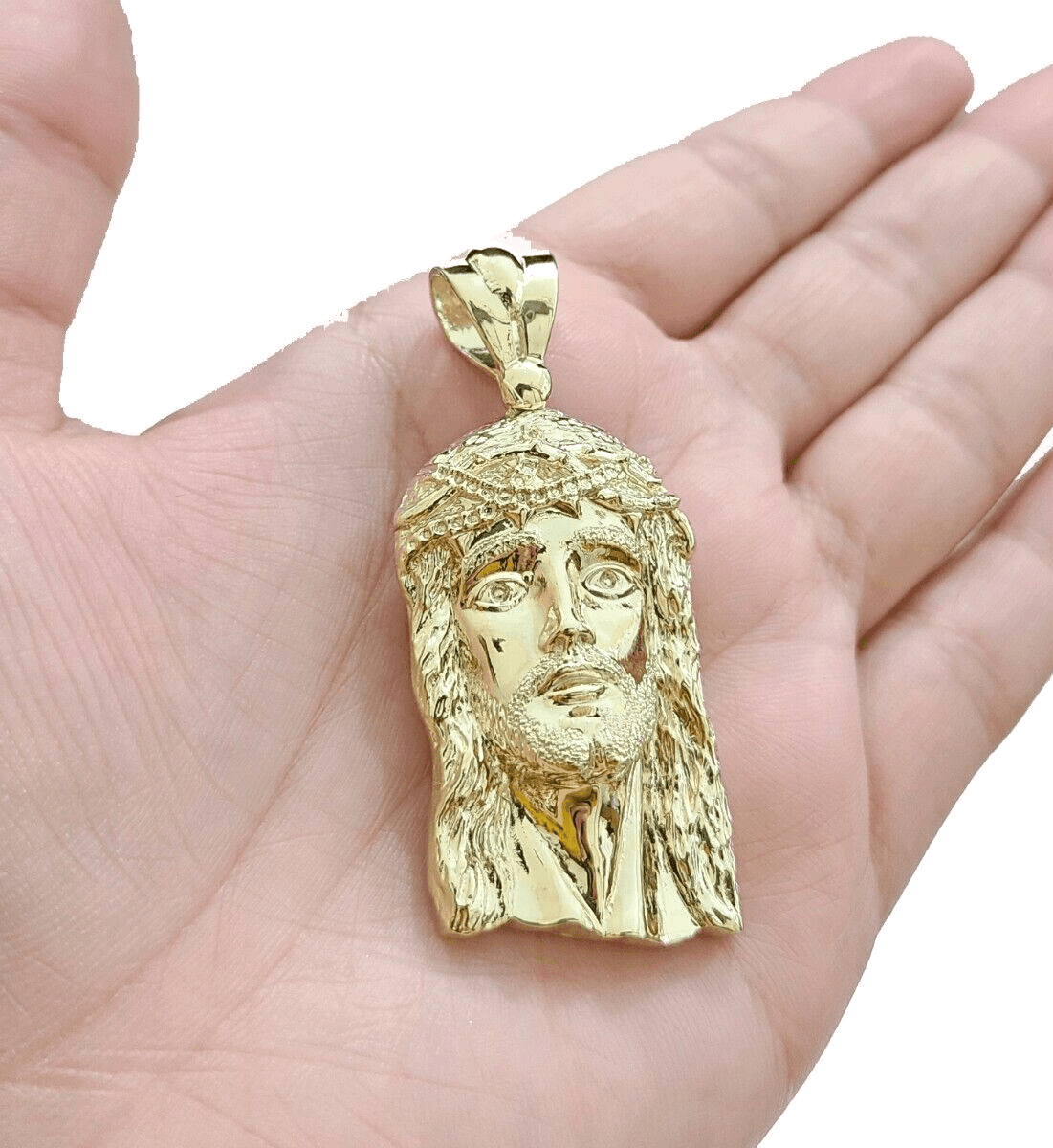 10k Gold Jesus Head Charm Rope Chain Necklace 6mm 20'' Set & Pendant 10kt REAL - GoldenlinQ