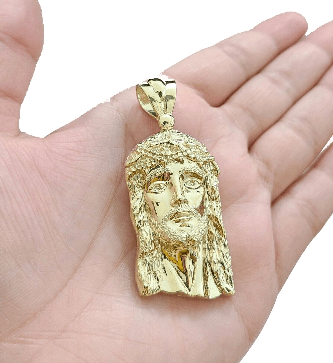 10k Gold Jesus Head Charm Rope Chain Necklace 6mm 22'' Set & Pendant 10kt REAL - GoldenlinQ