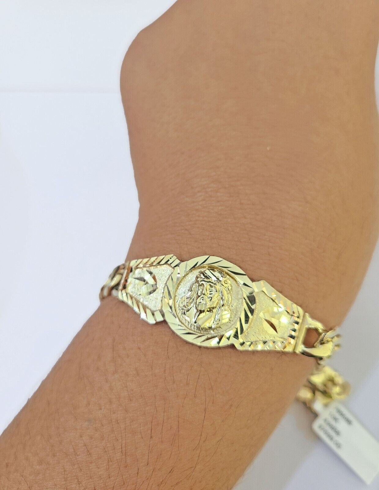 10k Gold Jesus Head Cuban Curb Bracelet Size 8.6" Inches 8mm 10kt Mens Ladies - GoldenlinQ